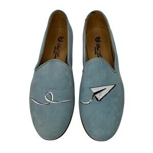 Del Toro Women's 7 Blue Suede Whimsical Paper Plane Loafers Shoes Italian